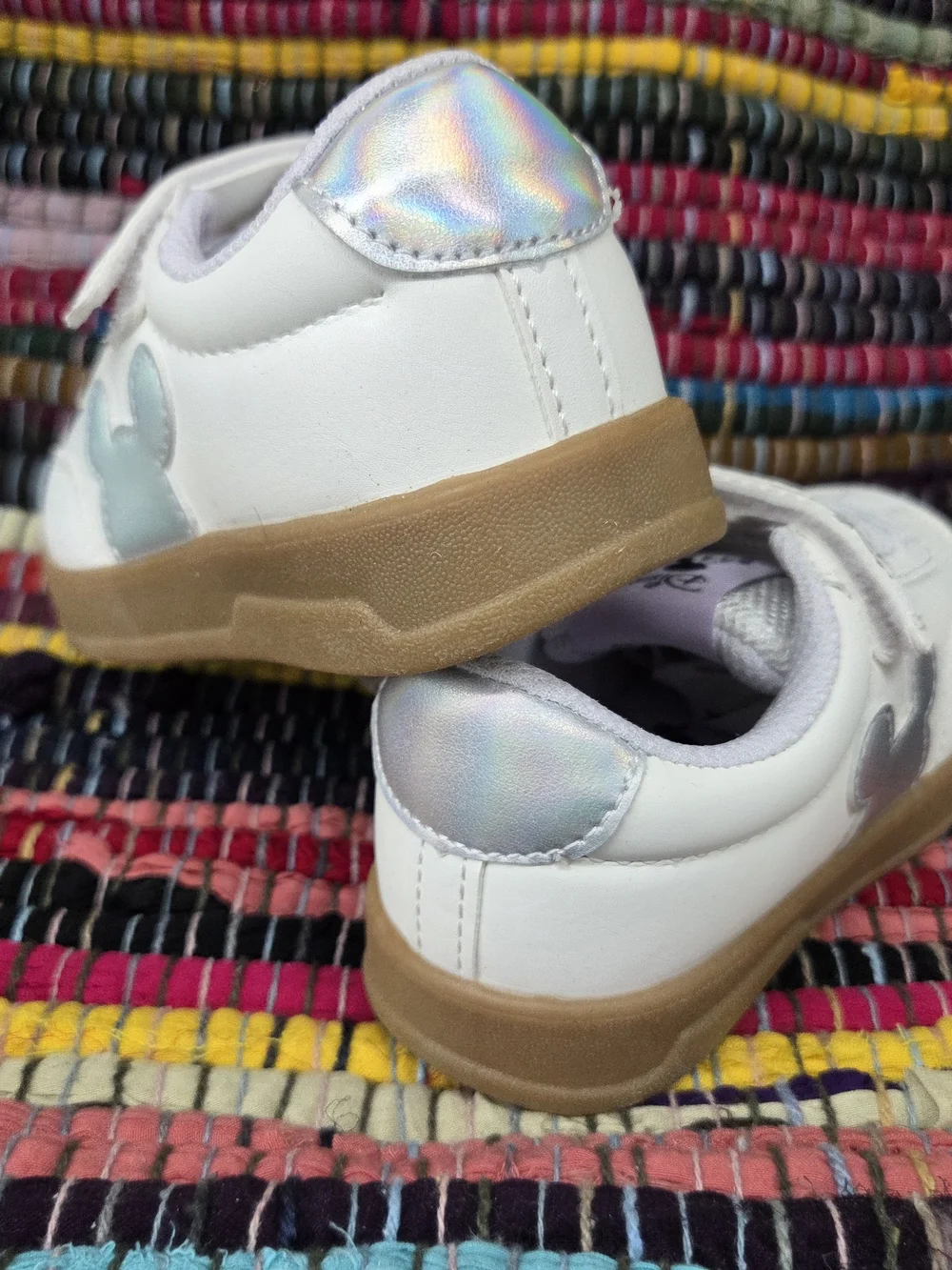 Disney Toddler Sneakers White Silver with Tan Sole